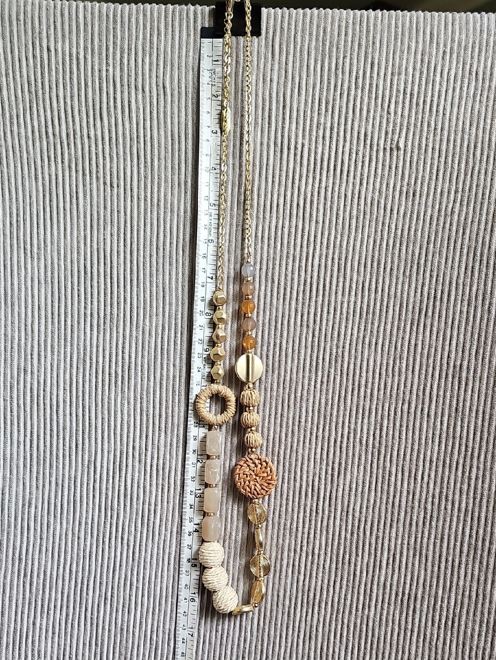 Plunder Gold and Tan Beaded Long Pendant Necklace - Women Jewelry